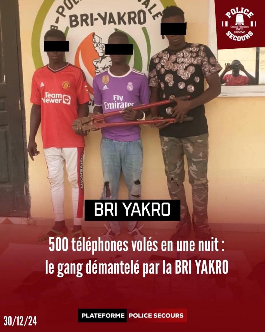 Côte d&#039;Ivoire: la Brigade Rapide d’Investigation interpelle des voleurs de 500 téléphones à Yamoussoukro