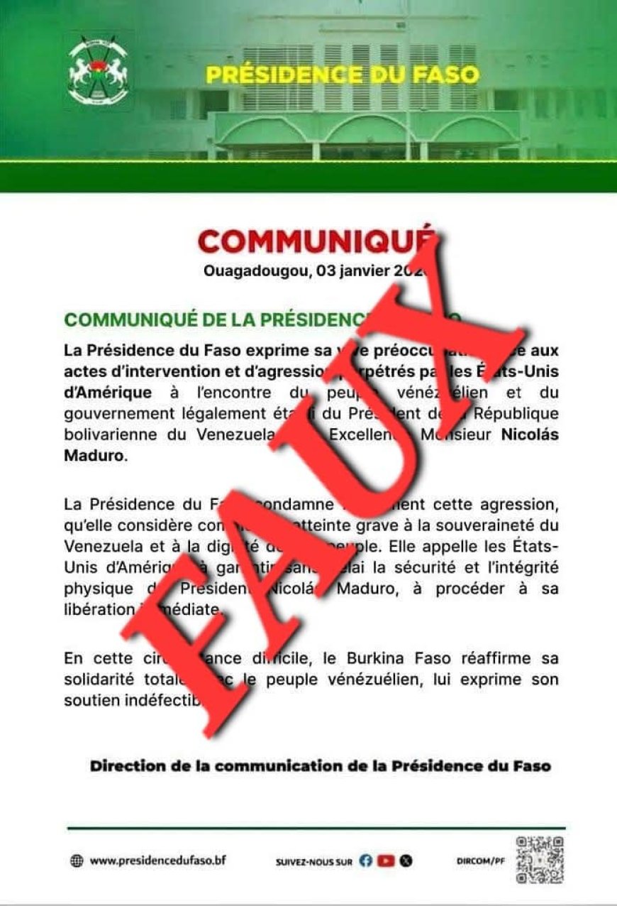 Fact-checking | Burkina Faso-Venezuela : Non, la présidence du Faso n’a pas exigé la libération de Nicolás Maduro