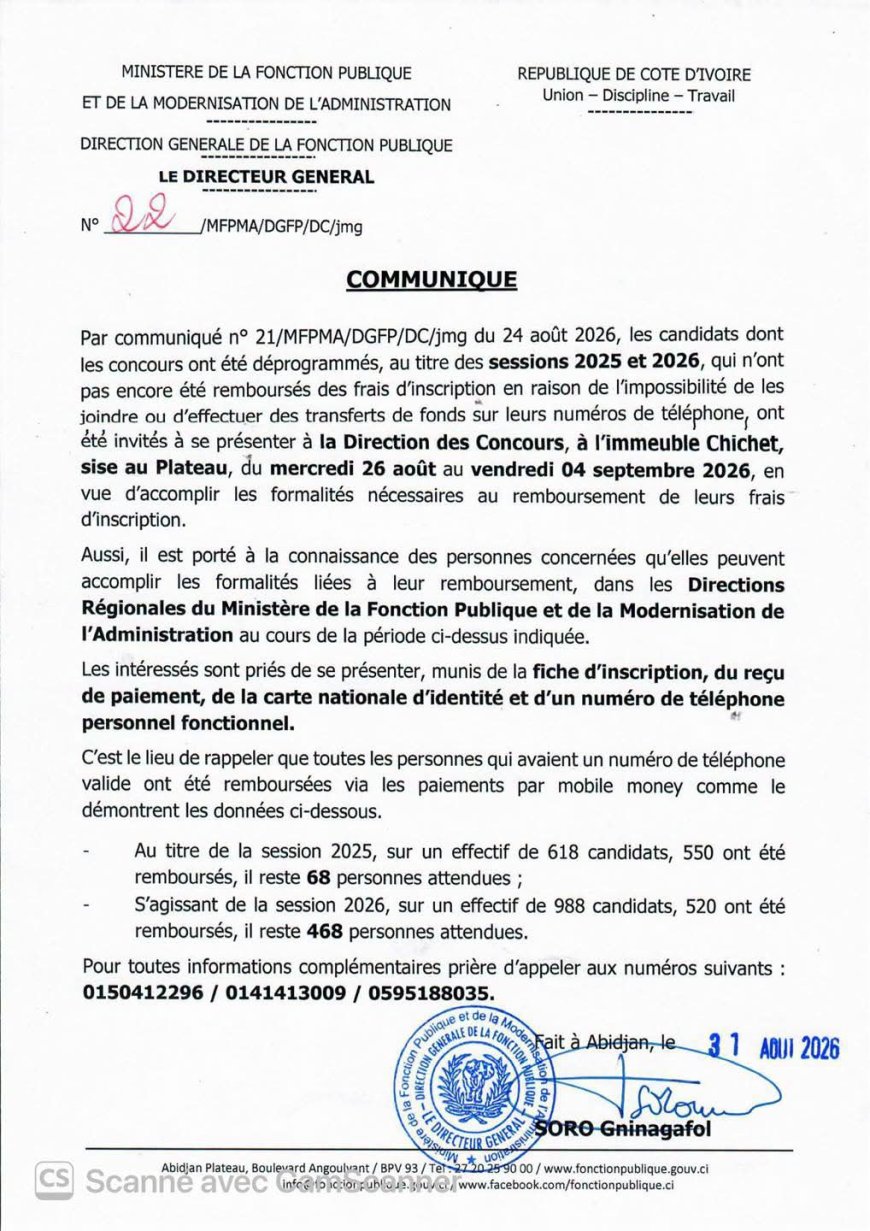 Remboursement de frais d'inscription aux concours reprogrammés.